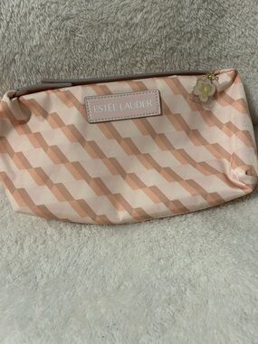 Estee Lauder Peach and Cream Chevron Cosmetic Bag with Floral Charm